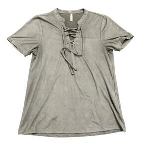 Z Supply Womens blue slate microsuede top with tie Size XS